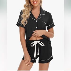 Elegant Black Short Sleeve Pajama Set